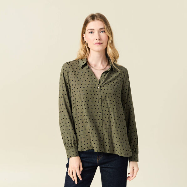 Chemise manches longues fluide vert kaki femme