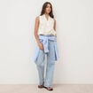 Blouse droite sans manches col montant bleu femme