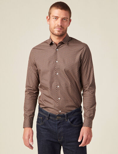 Chemise en coton manches longues marron homme