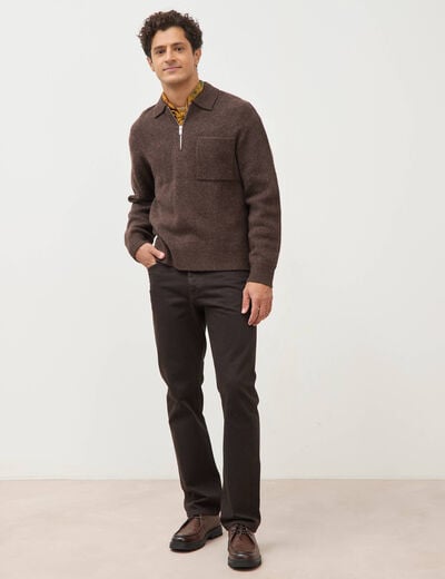 Pull droit manches longues marron fonc&eacute; homme