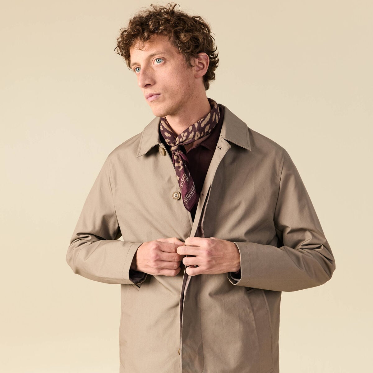 Trench en coton doubl&eacute; taupe homme