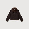 Blouson court oversize col sherpa marron fonc&eacute; femme