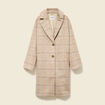 Manteau droit long col tailleur rouge clair femme
