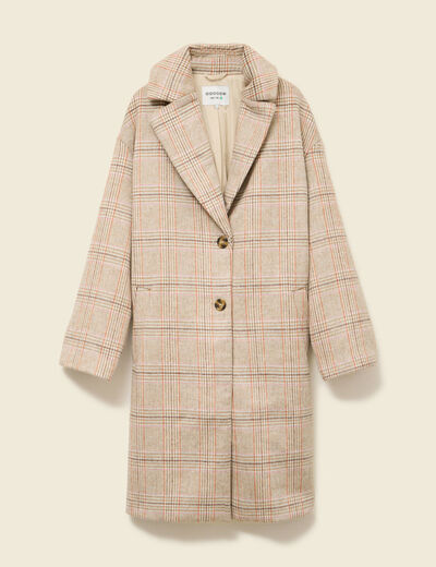 Manteau droit long col tailleur rouge clair femme