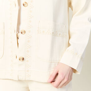 blouson boutonne brode denim blanc femme Blouson boutonné brodé denim blanc femme