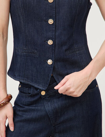 Gilet en jeans sans manches col rond denim brut femme