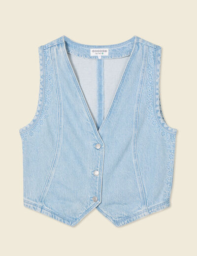 Veston sans manches en jean denim used femme