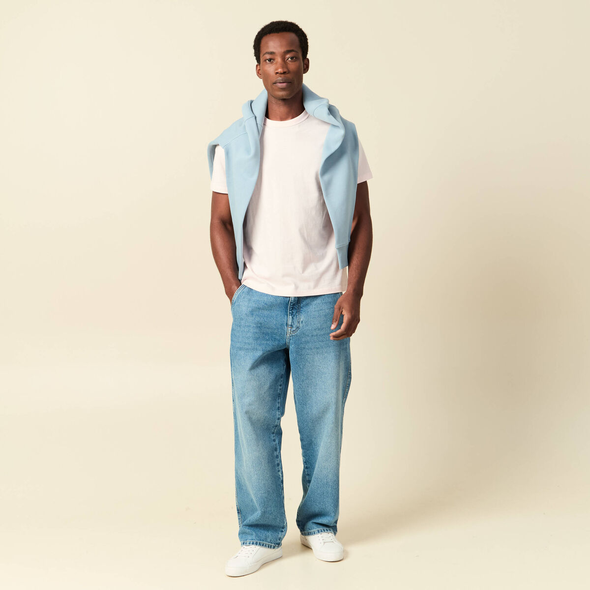 T-shirt en coton manches courtes rose clair homme
