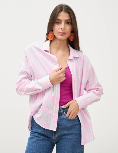 Chemise manches longues rose femme