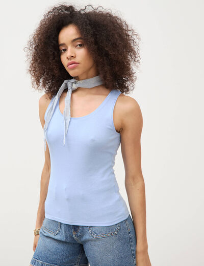 D&eacute;bardeur cintr&eacute; d&eacute;collet&eacute; sans manches bleu clair femme