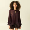 Blouse manches longues col ras de cou marron fonc&eacute; femme