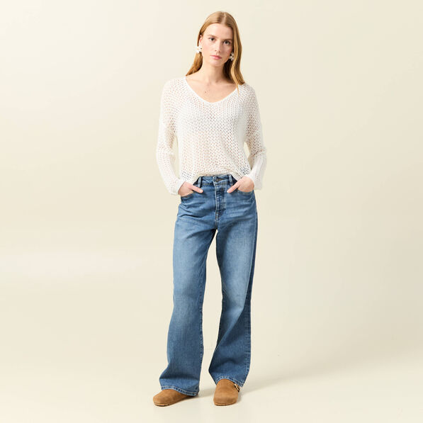 pull manches longues ajoure ecru femme Pull manches longues ajouré ecru femme