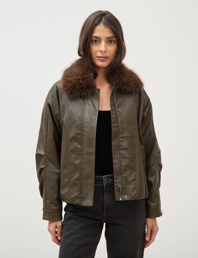 Blouson oversize manches longues vert olive femme