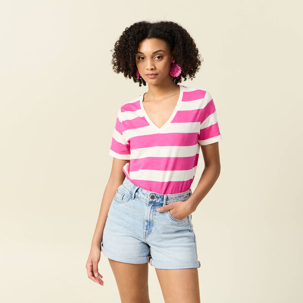 T-shirt manches courtes rose framboise femme