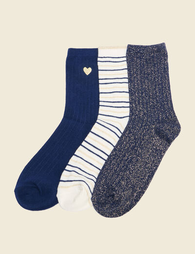 Lot 3 paires chaussettes bleu marine femme