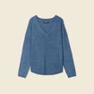 Pull manches longues col en V bleu gris femme