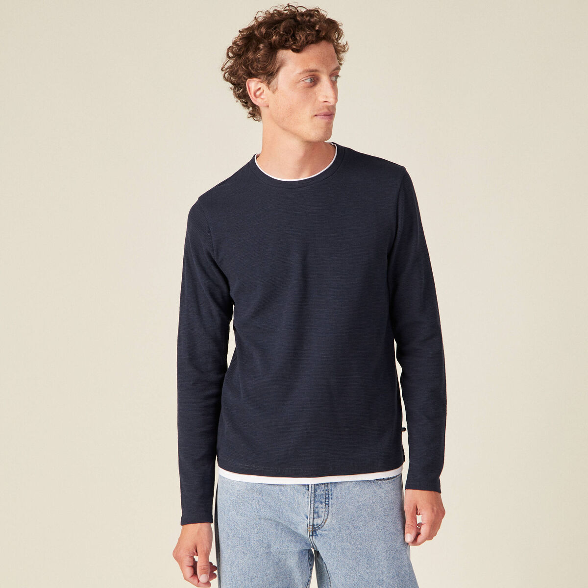 T-shirt manches longues bleu marine homme