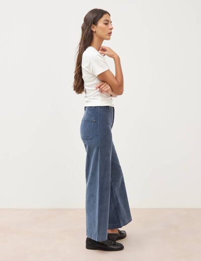 Pantalon large taille haute en velours gris femme