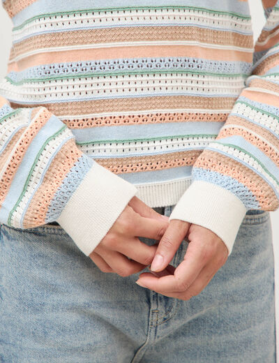 Pull ajour&eacute; col rond manches longues multicolore femme