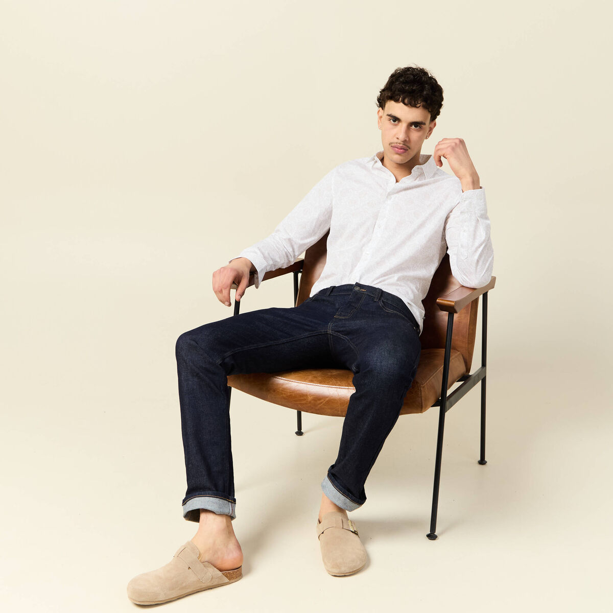 Chemise en coton manches longues blanc homme