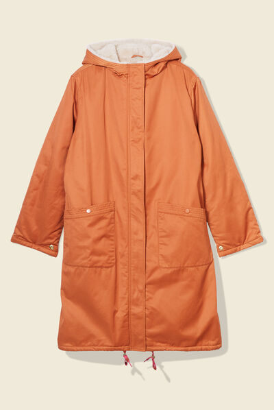 Parka droite à capuche doublée orange foncé femme