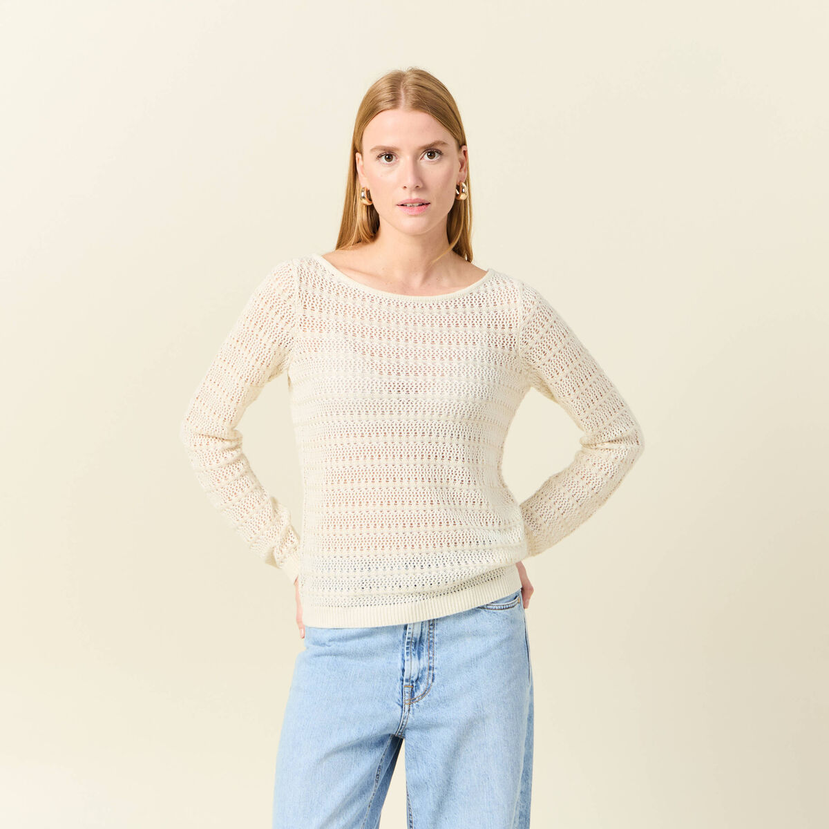 Gilet manches longues creme femme