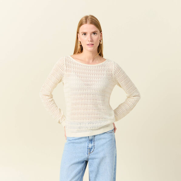 Gilet manches longues creme femme
