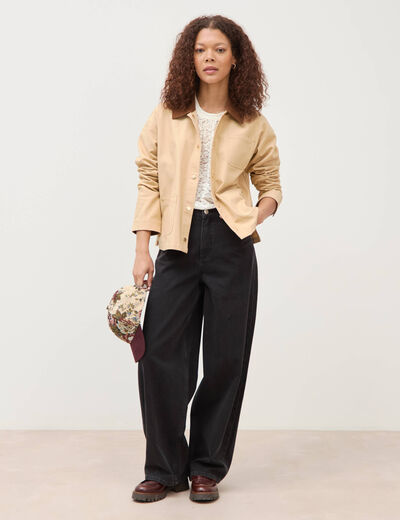 Veste manches longues col classique taupe femme