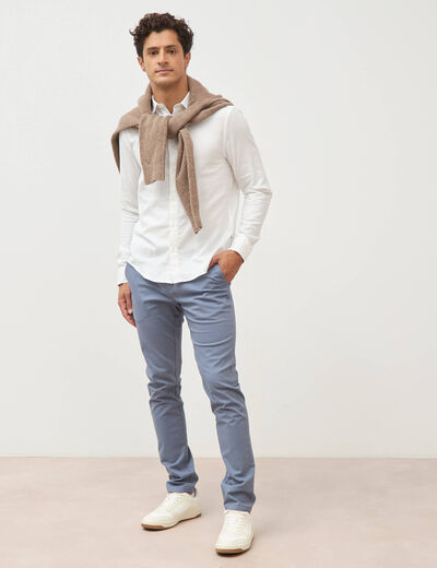 Chemise droite en coton manches longues ecru homme