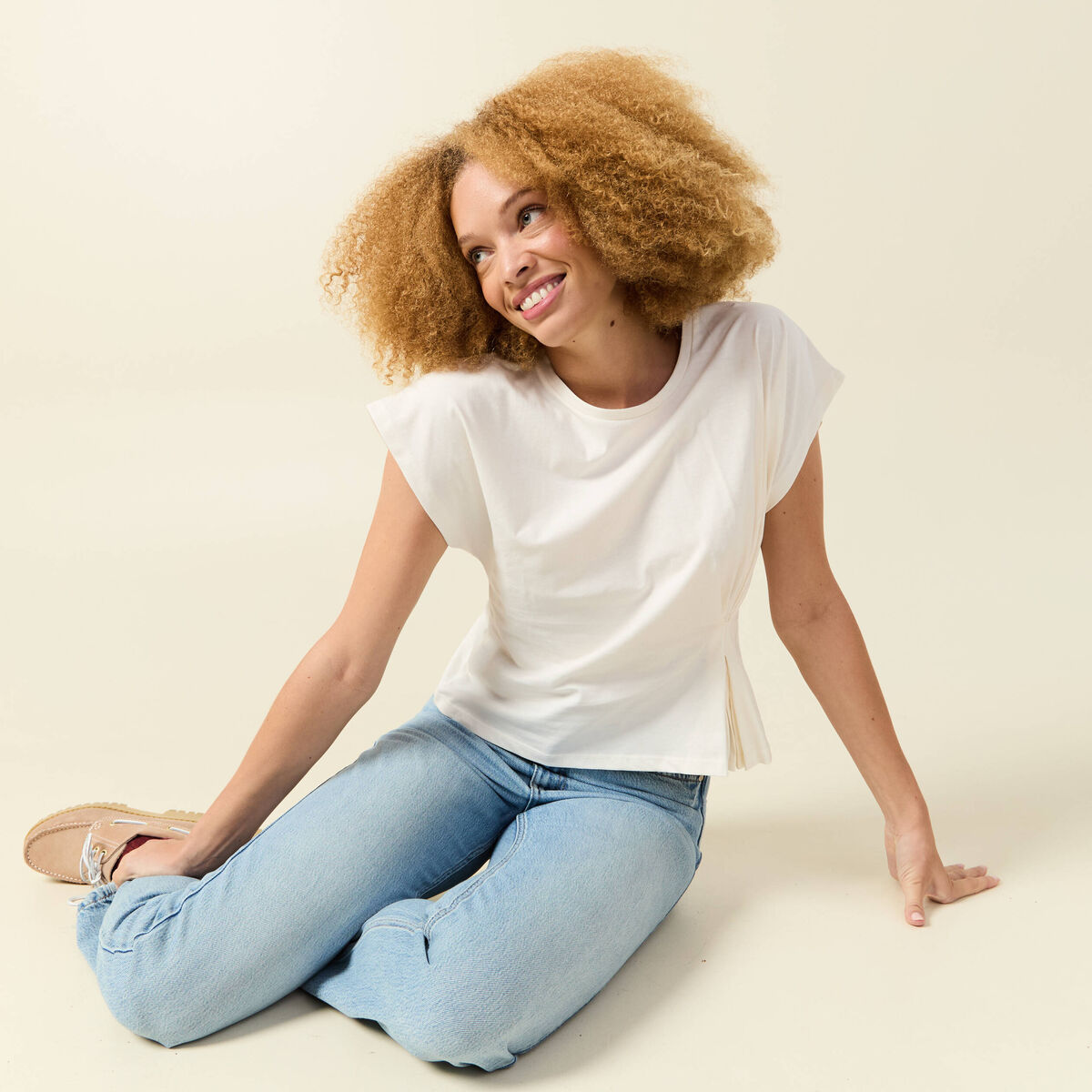 T-shirt manches courtes creme femme