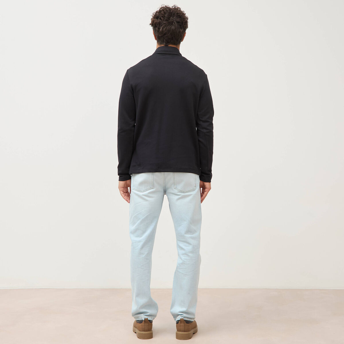 Polo droit manches longues noir homme