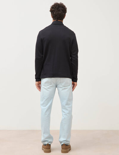 Polo droit manches longues noir homme