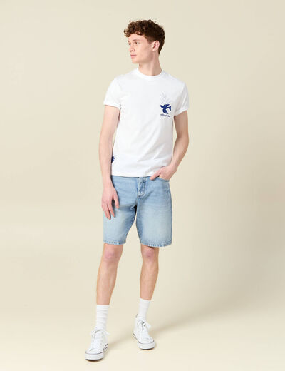 T-shirt manches courtes brodé blanc homme
