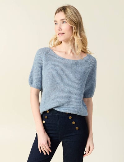 Pull manches courtes bleu gris femme