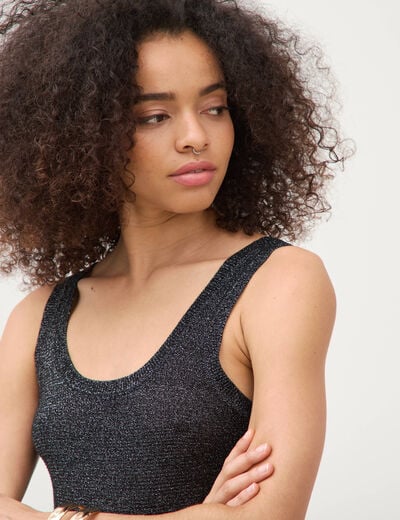 D&eacute;bardeur droit court col rond bretelles noir femme