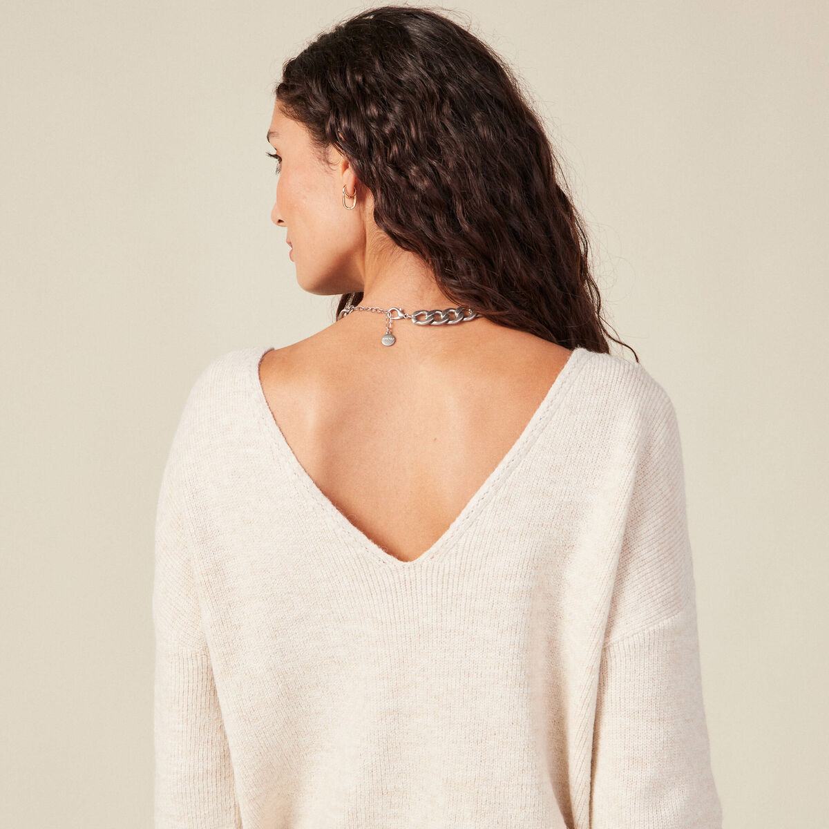 Pull manches longues creme femme