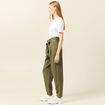 Pantalon carotte ceinturé vert kaki femme