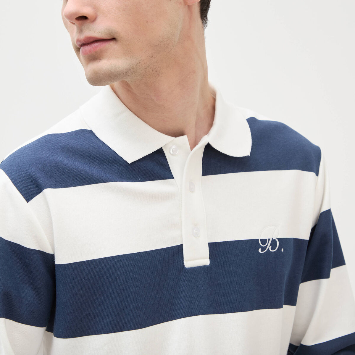 Sweat col polo manches longues bleu marine homme