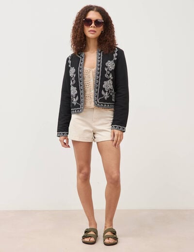 Veste en coton avec broderie noir femme