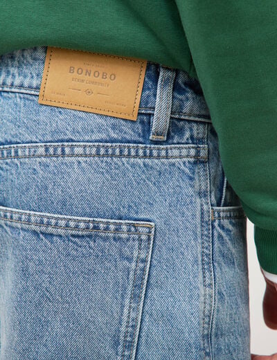 Jeans large longueur 34 en coton denim bleach homme