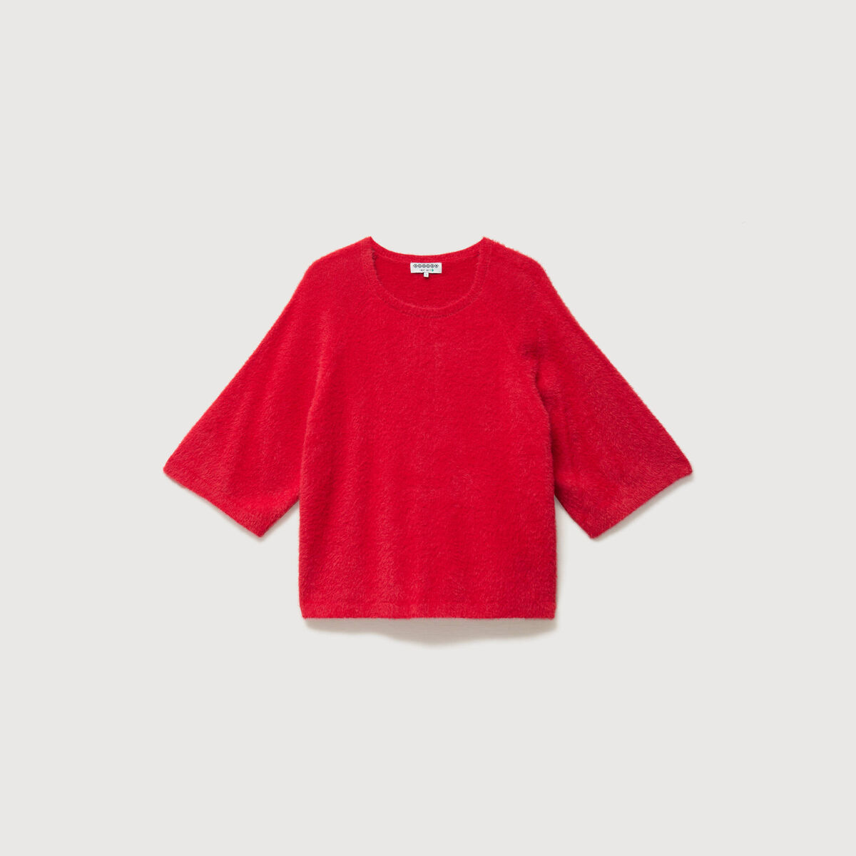 Pull droit manches 3/4 col rond rouge femme