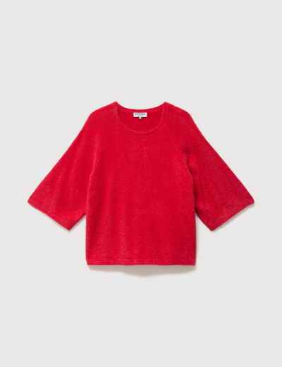 Pull droit manches 3/4 col rond rouge femme