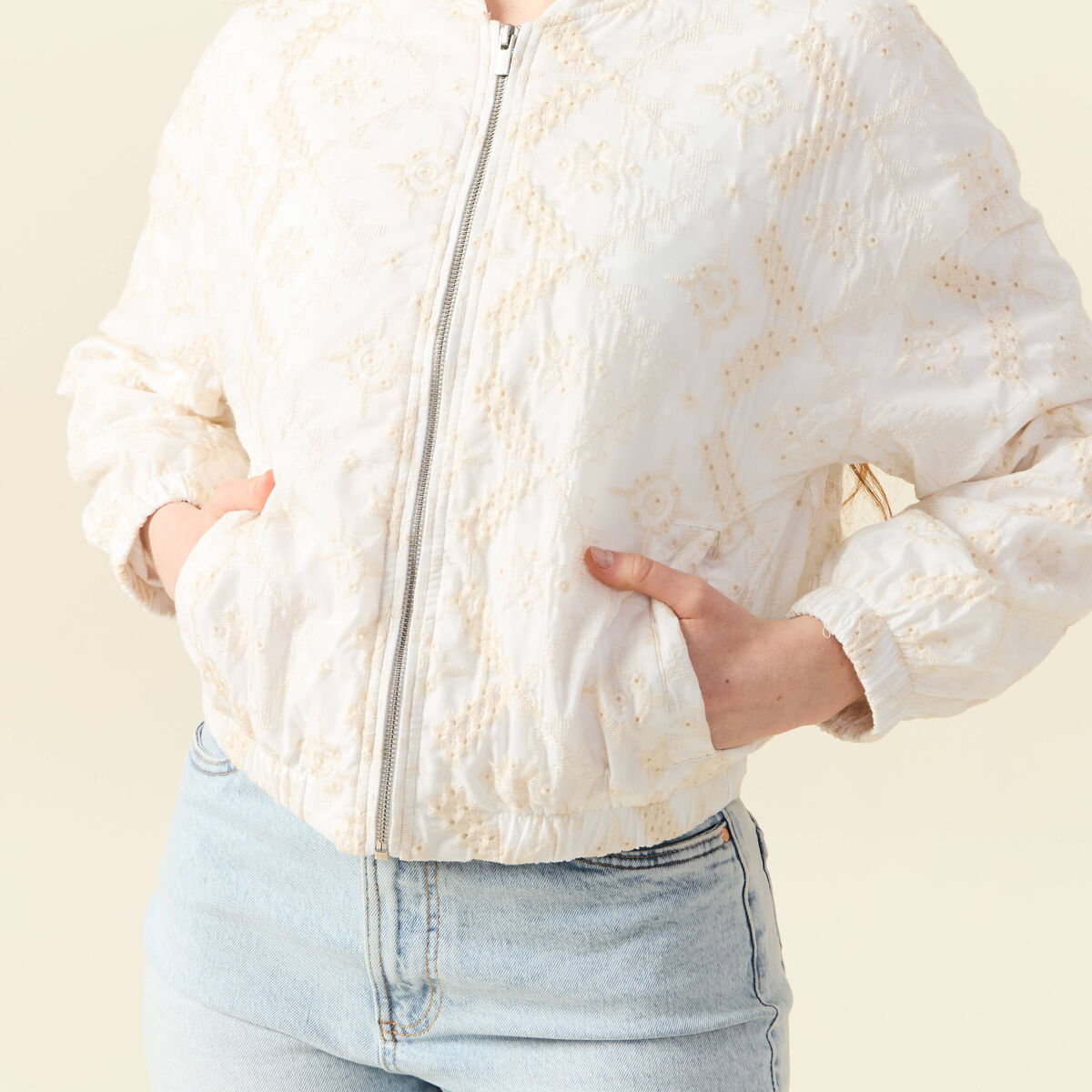Veste broderie anglaise ecru femme