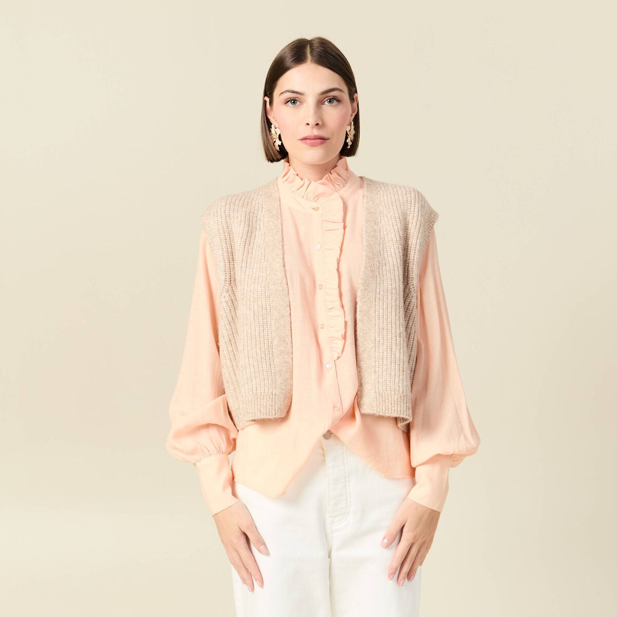 Gilet sans manches creme femme