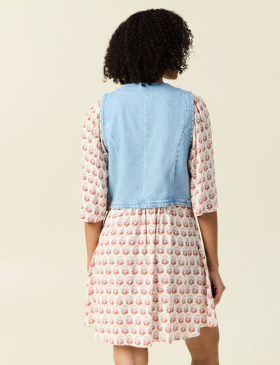 Veston sans manches en jean denim used femme