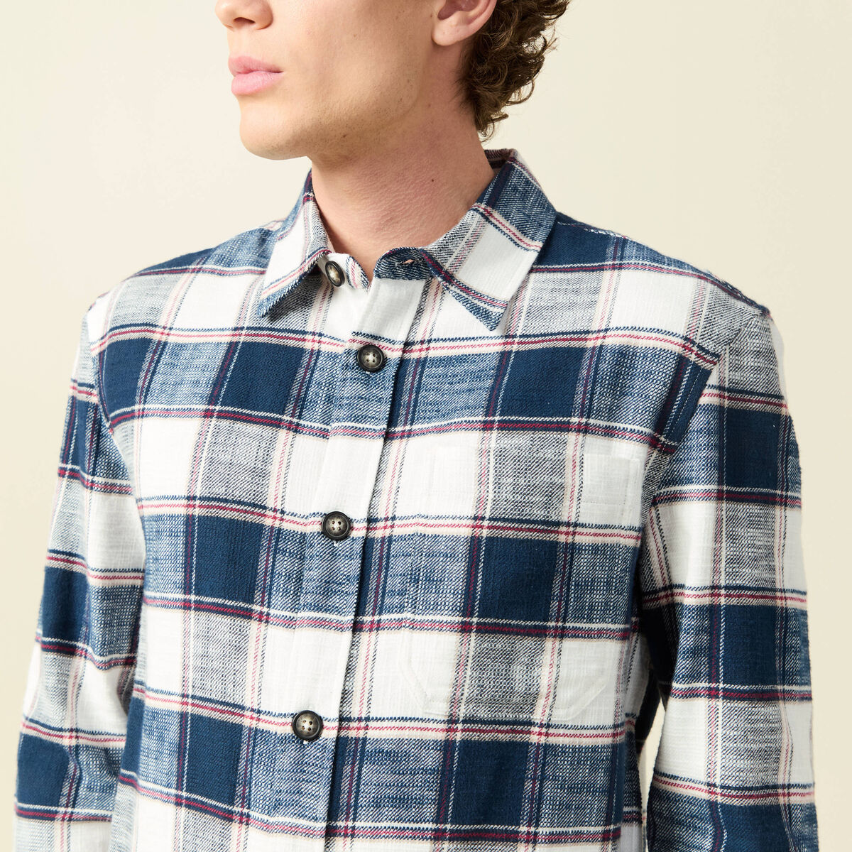 Surchemise en coton manches longues bleu marine homme