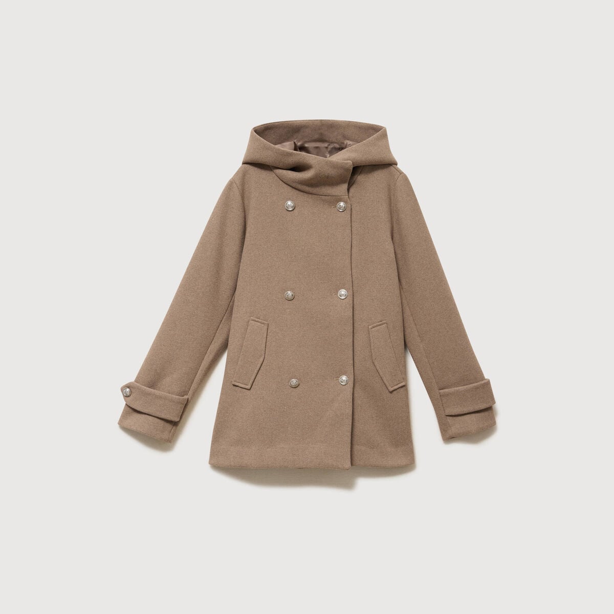 Caban oversize court &agrave; capuche beige femme