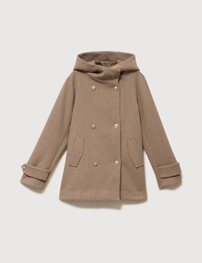 Caban oversize court &agrave; capuche beige femme