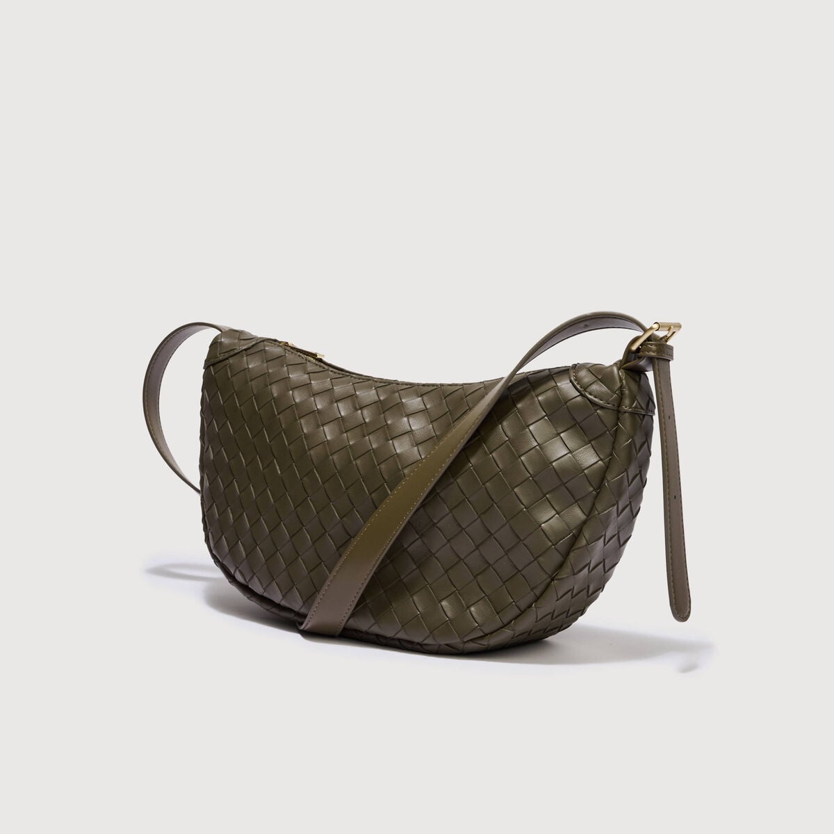 Sac bandouli&egrave;re tress&eacute; avec doublure vert olive femme