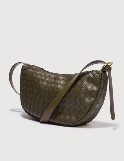 Sac bandouli&egrave;re tress&eacute; avec doublure vert olive femme
